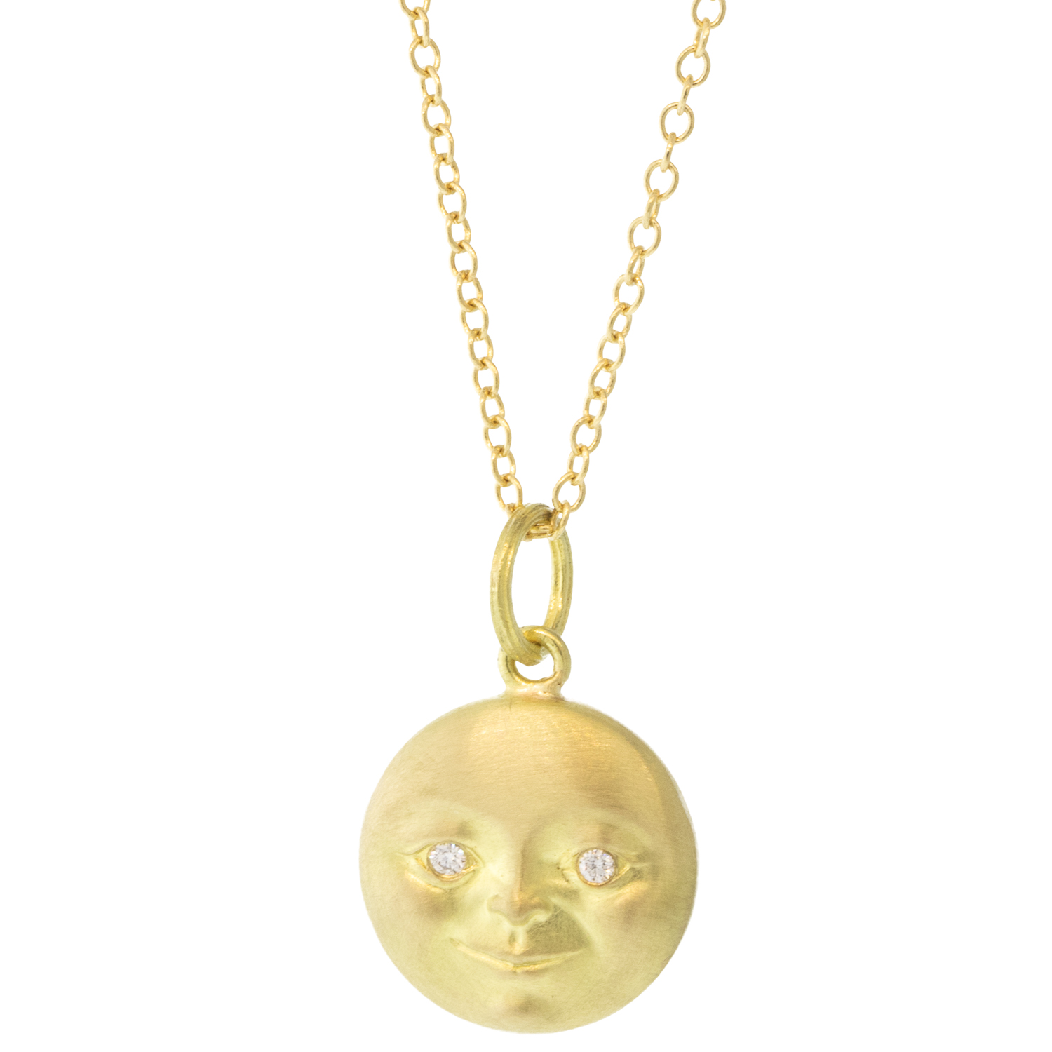 Anthony Lent: Moonface Pendant w/ Diamond Eyes (13 mm), 18k YG, Dia 0.02ct, Chain 16"/18"