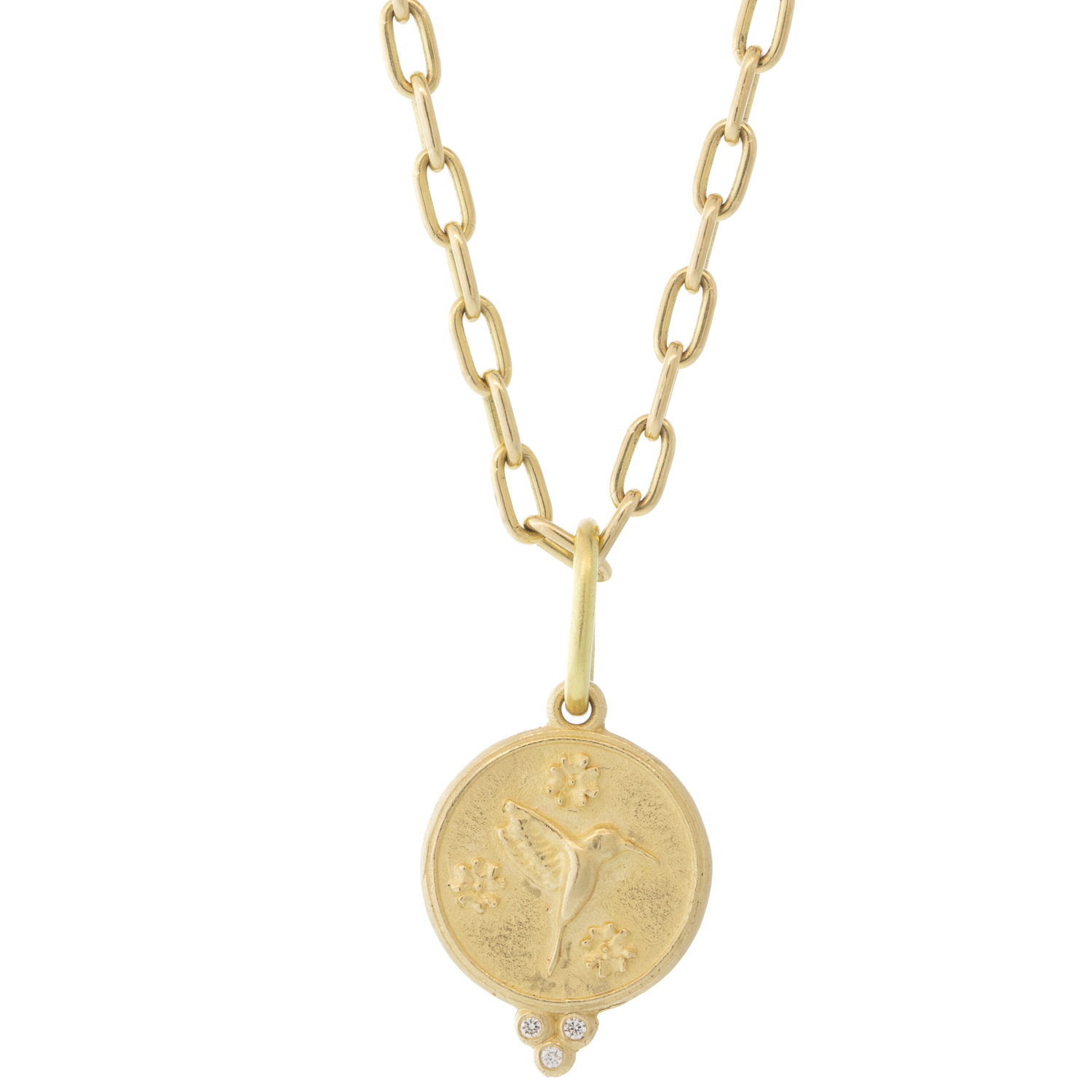 Erica Molinari Trunk Show: Charm,14k SMALL Round Hummingbird,0.0075CT Diamonds -"LIFE", measures 7/8" x 7/16" including bail