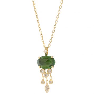 Celine Daoust: Necklace, Jelly Fish Tourmaline with Dangling Diamonds, OOAK, 14kyg