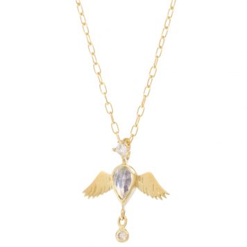 Celine Daoust: Necklace,14k gold,Bird Moonstone & diamonds