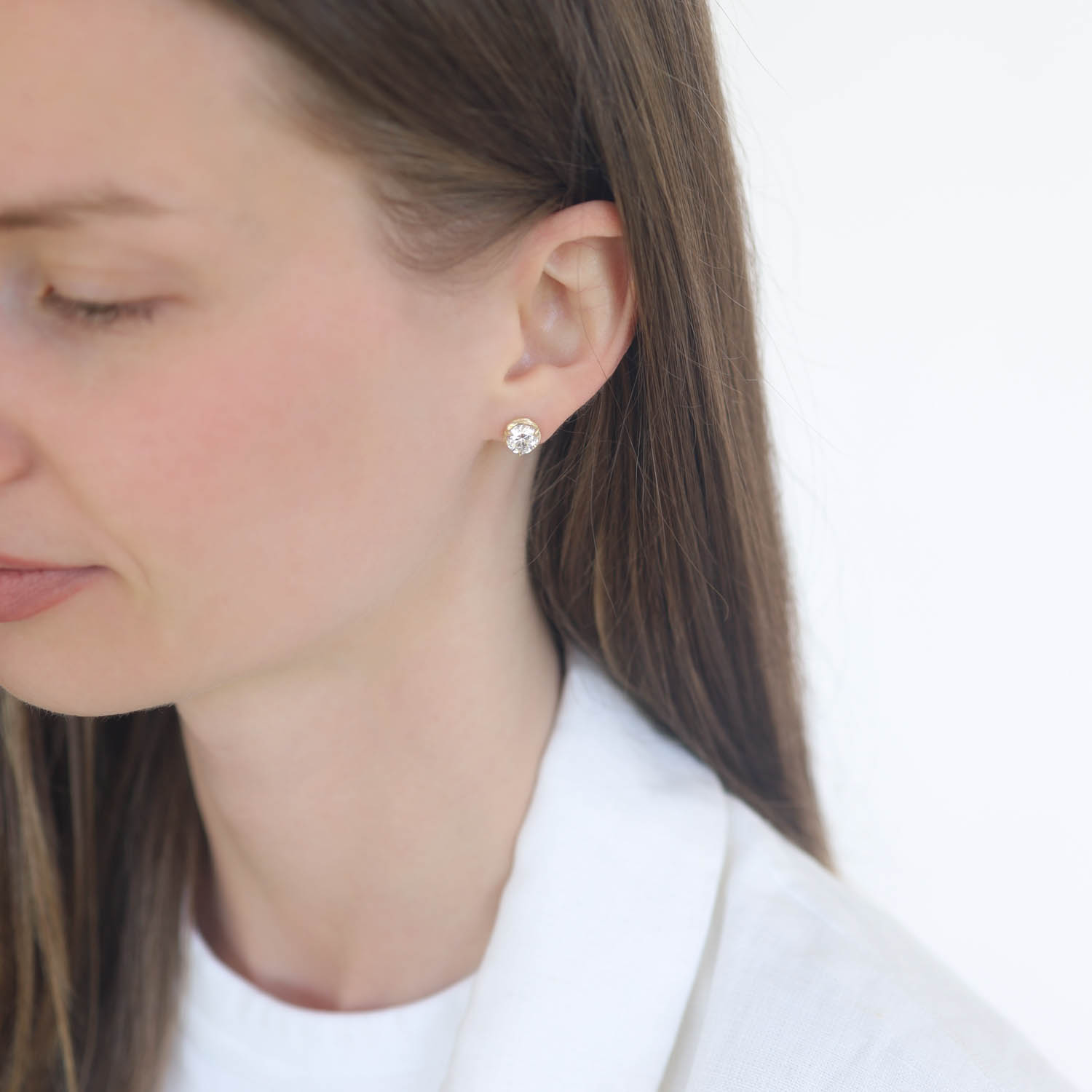 Robin Haley: Stud Earrings, 14k Gold, Brilliant Cut Lab Grown Diamonds, 2 Carat Pair