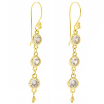 Robindira Unsworth: CZ Earrings, 14k gold vermeil, Large Triple CZ Dangle