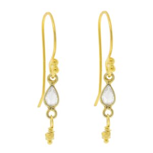 Robindira Unsworth: CZ Earrings, 14k gold vermeil, Single Pear-Shaped CZ Dangle