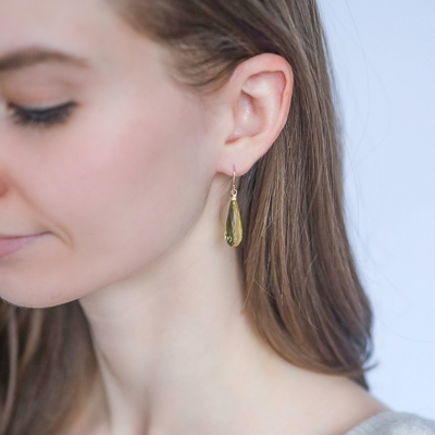 Jamie Joseph:14K Gold Earrings w/ Short Faceted LEMON QUARTZ Bottle & Boulder Cap, 1 1/8x1/4 inc ew