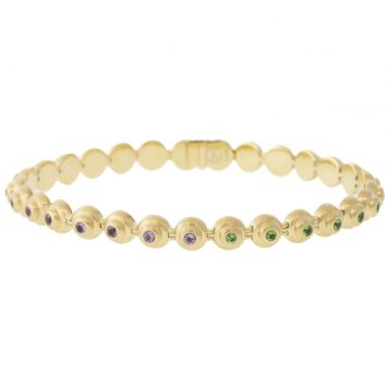 Campbell + Charlotte: Evolve Link Bracelet, Rhodolite Garnet, Pink Sapphire, Amethyst, & Tsavorite, 14k Gold