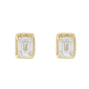 Robin Haley: Stud Earrings, 14k Gold, Emerald Cut Lab Grown Diamonds, 2 Carat Pair