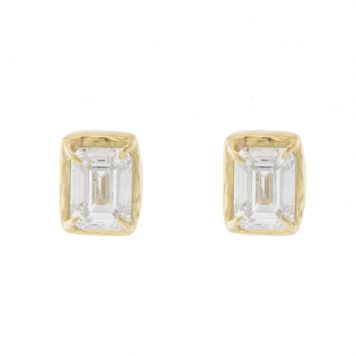 Robin Haley: Stud Earrings, 14k Gold, Emerald Cut Lab Grown Diamonds, 2 Carat Pair