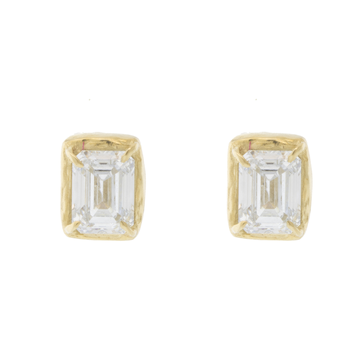 Robin Haley: Stud Earrings, 14k Gold, Emerald Cut Lab Grown Diamonds, 2 Carat Pair