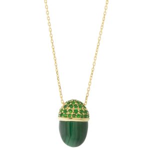 Campbell + Charlotte: Found Cap Pendant Necklace, Malachite & Tsavorite, 14k Gold
