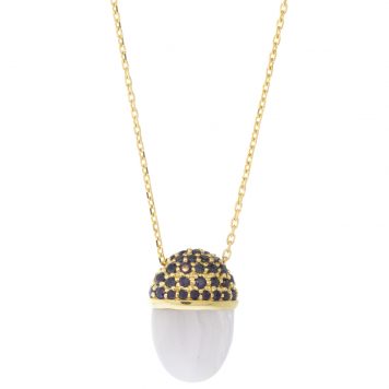 Campbell + Charlotte: Found Cap Pendant Necklace, Blue Sapphire & Blue Lace Agate, 14k Gold