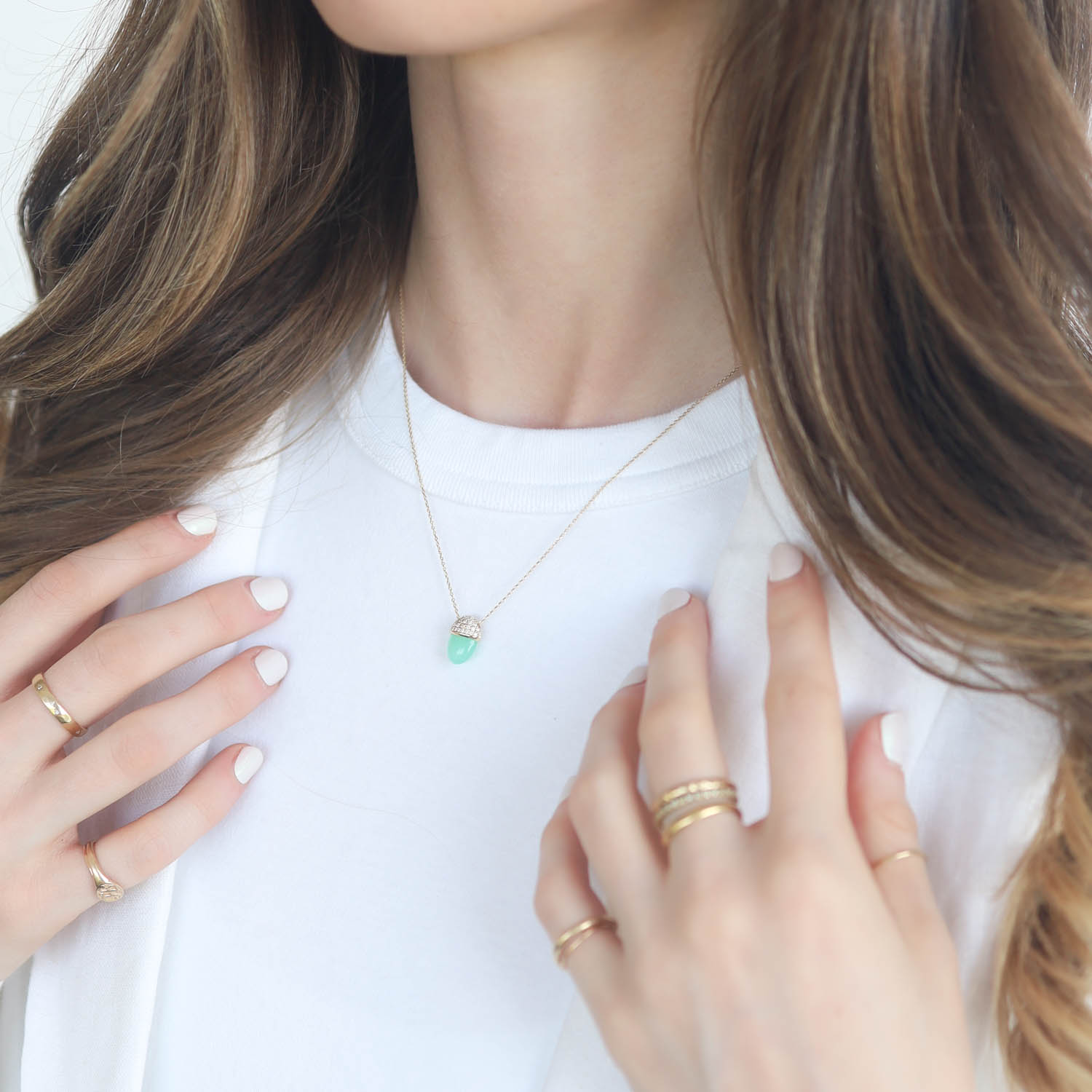 Campbell + Charlotte: Found Cap Pendant Necklace, Chrysoprase & Diamond, 14k Gold