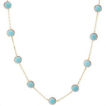 Campbell + Charlotte: Found Cabachon Station Necklace, Pink Sapphire & Turquoise, 14k Gold