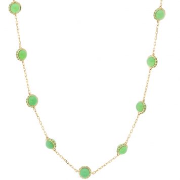 Campbell + Charlotte: Found Cabachon Station Necklace, Tsavorite & Chrysoprase, 14k Gold