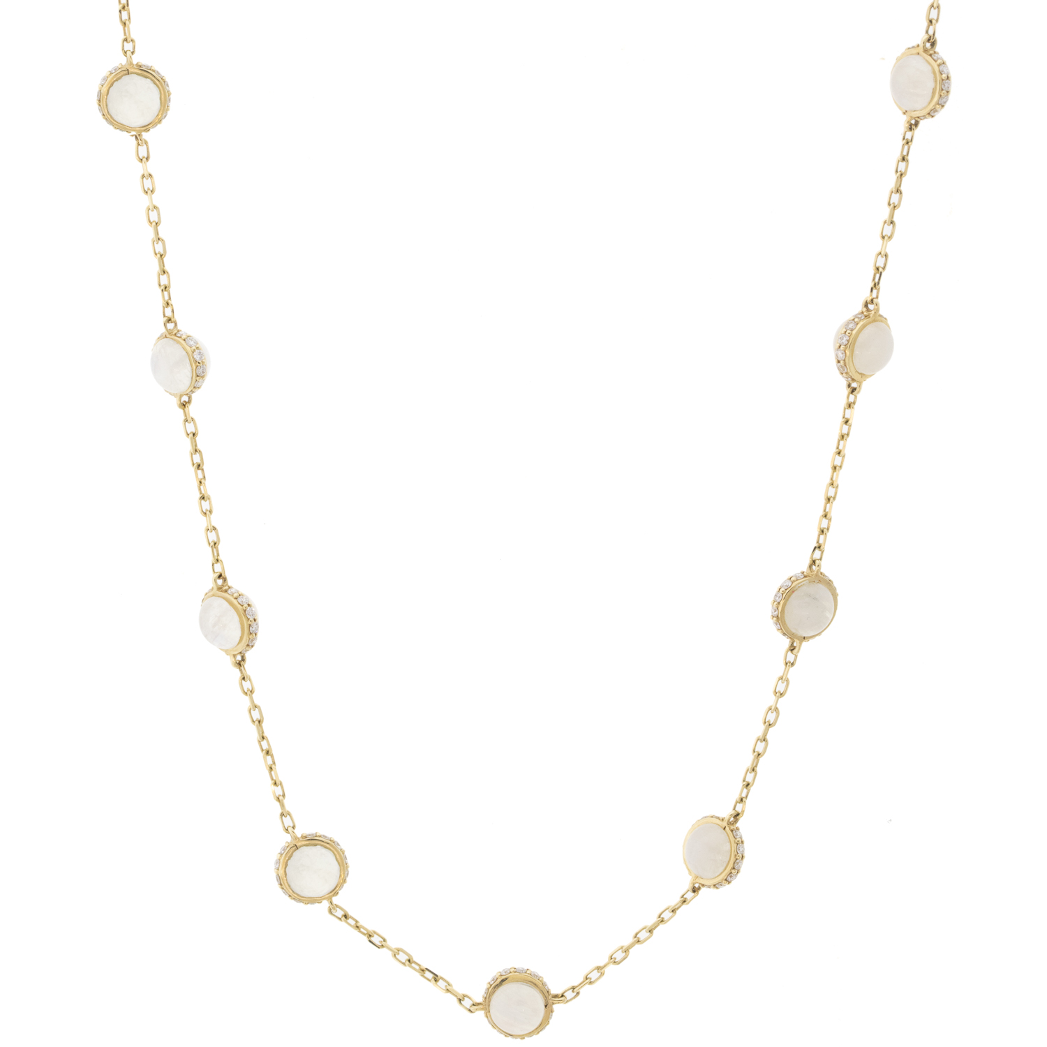 Campbell + Charlotte: Found Cabachon Station Necklace, Diamond & Moonstone, 14k Gold