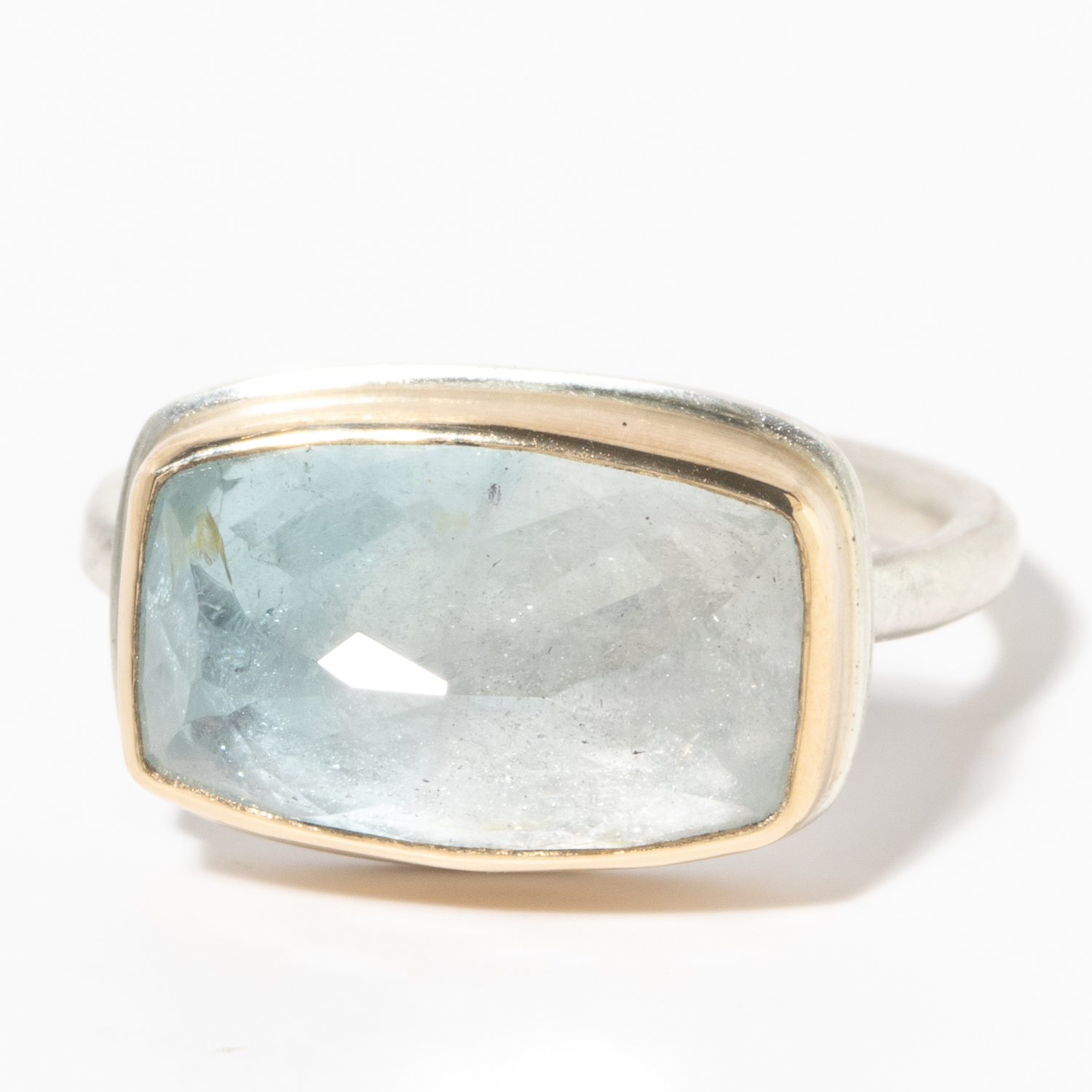 Jamie Joseph:Sterling & 14K Gold Ring w/ Rectangular Inverted BI-COLOR BLUE TOPAZ on J Band,7 3/8 x 9/16
