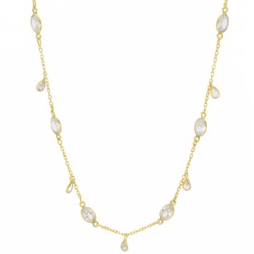 Robindira Unsworth: Fashion Necklace, 14k gold vermeil chain w/ CZ and CZ dangles