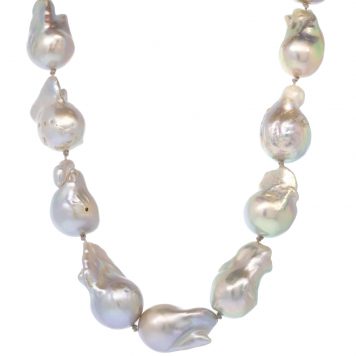Robindira Unsworth: Fresh Water Pearl Necklace, 14k gold vermei, silk cord - Grey
