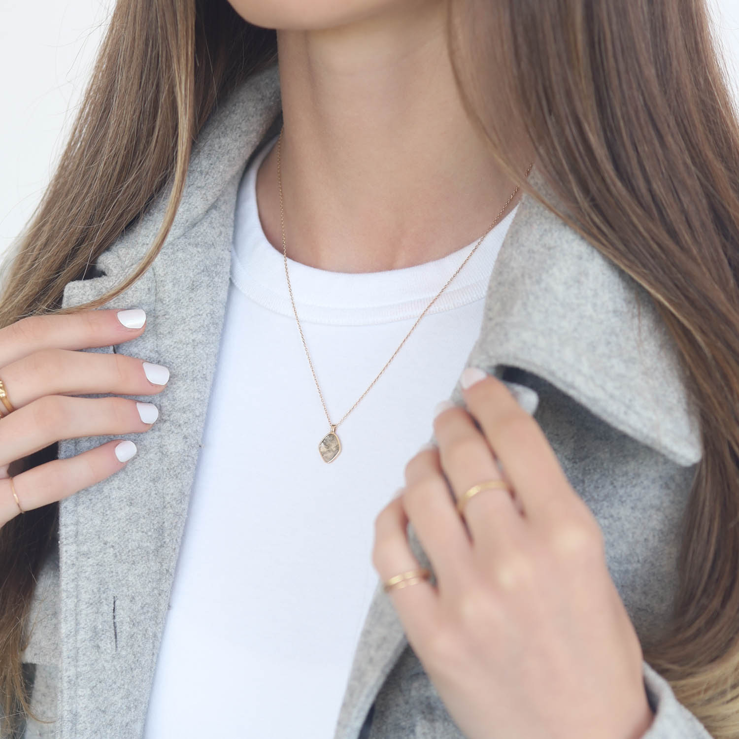 Celine Daoust: Necklace,14k Yellow gold,Rose cut grey diamond slice,Collete Setting