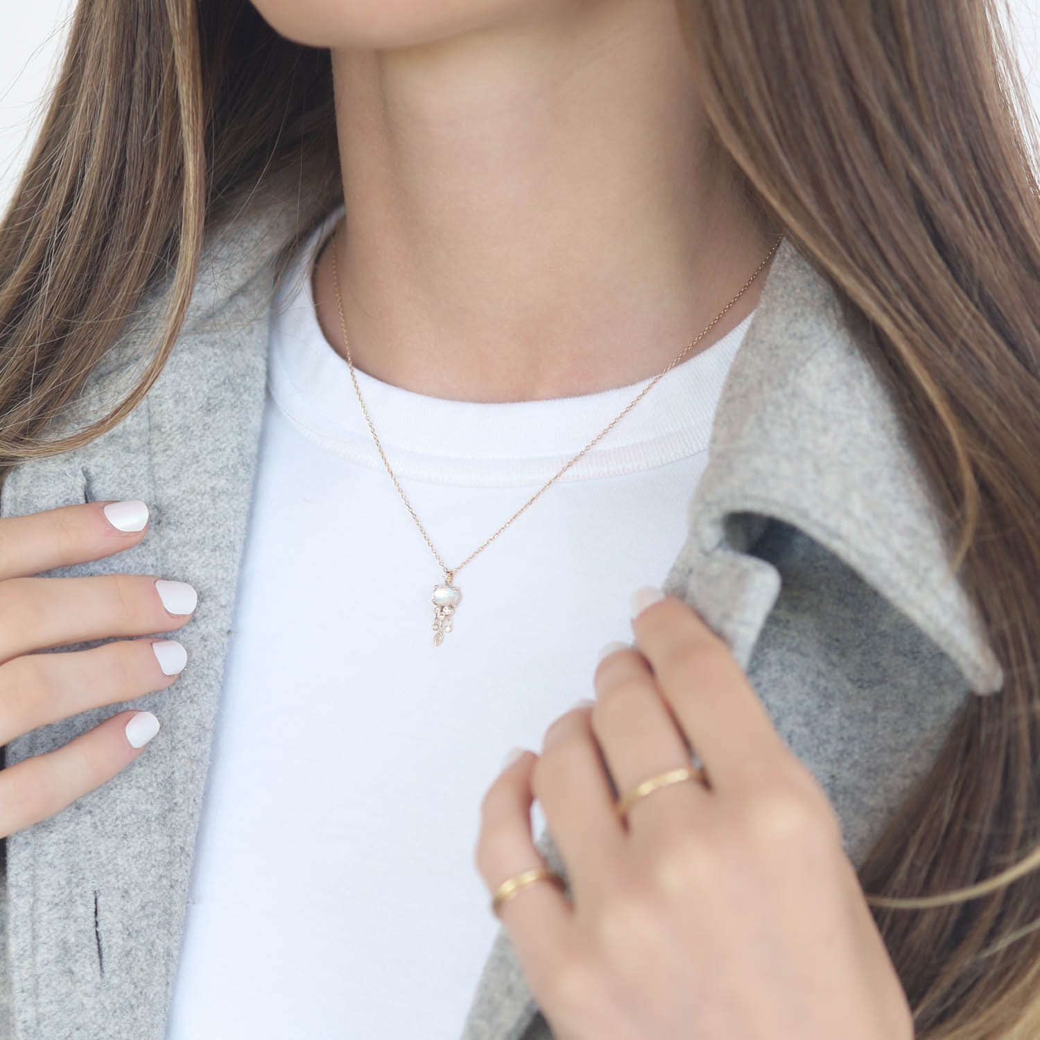 Celine Daoust: Necklace, Jelly Fish Pendant, Moonstone & Diamonds, 14k, OAAK