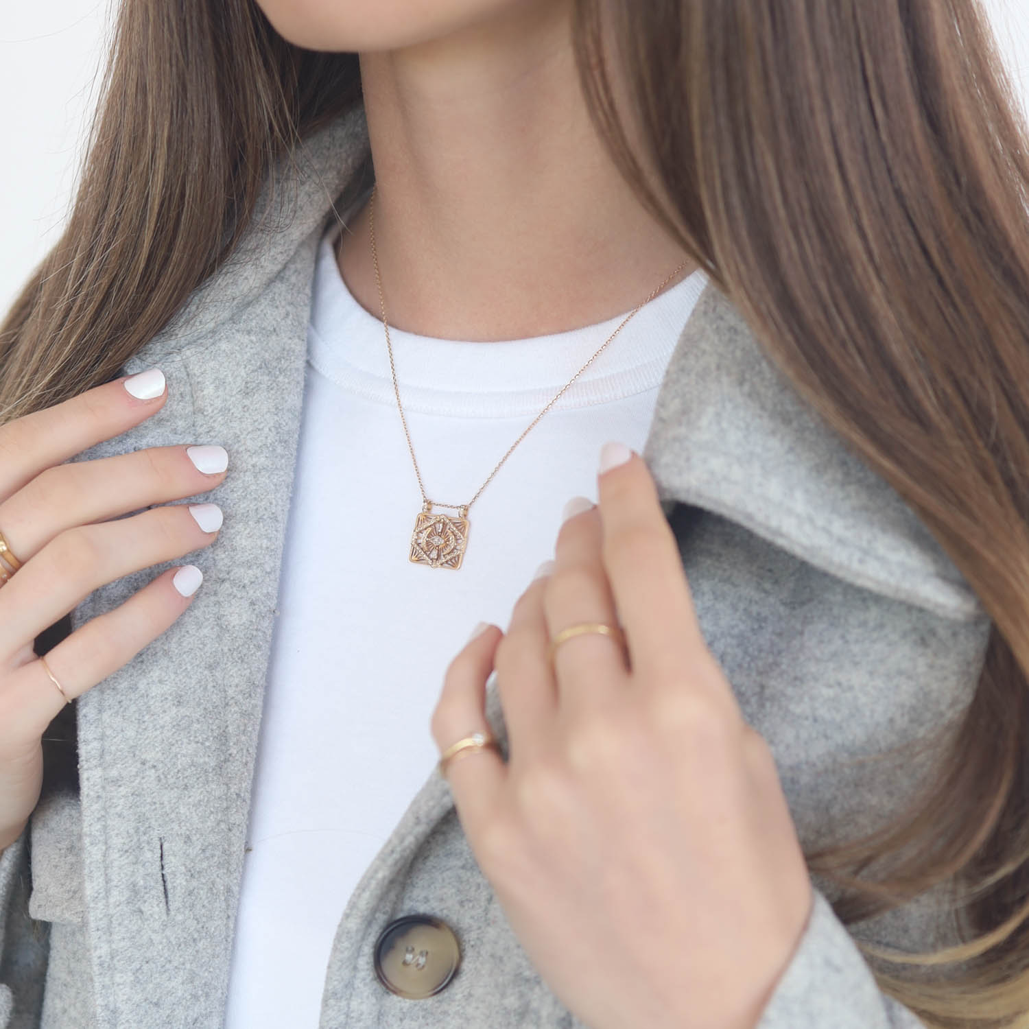 Celine Daoust:Necklace,Neck Plate with 2 diamond Triangles and 2 Moons,14k YG