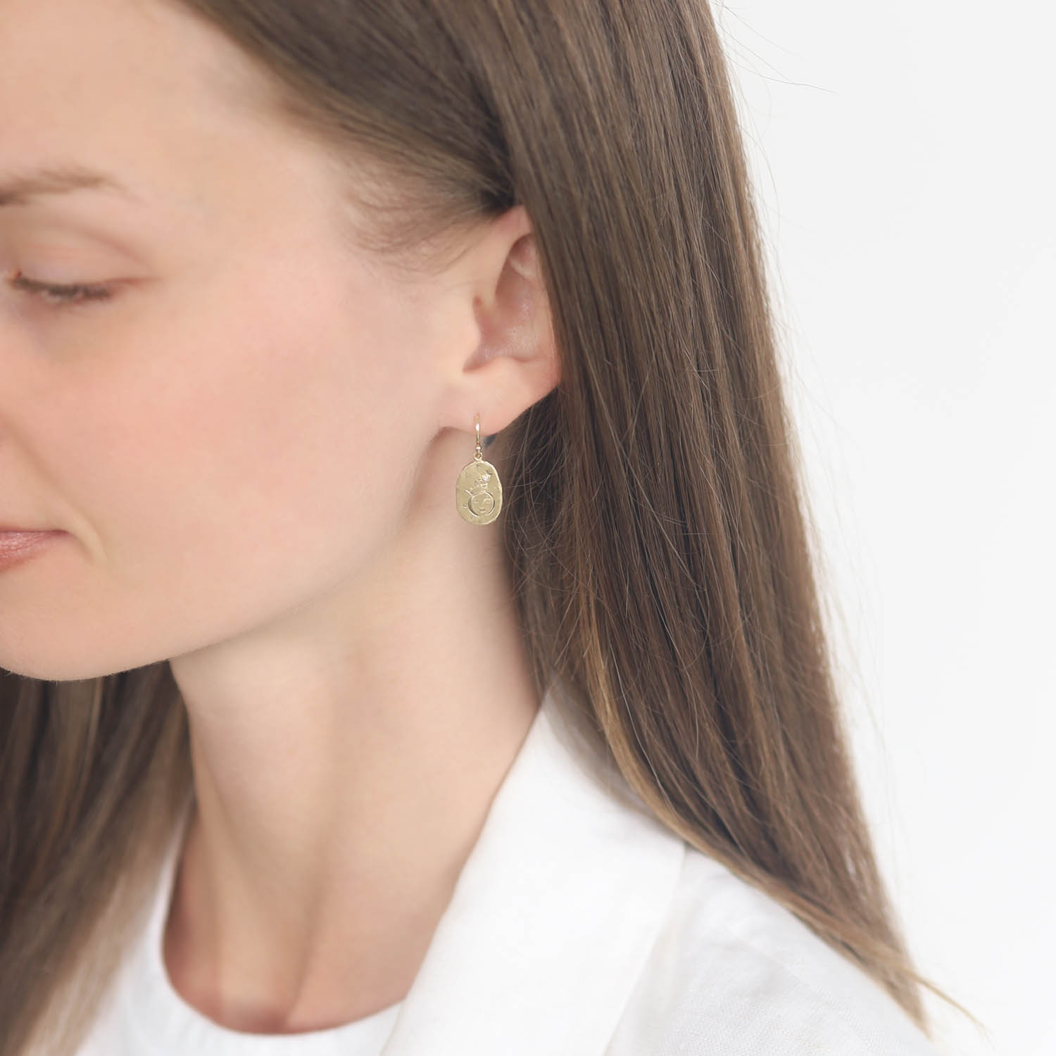 Victoria Cunningham:14k luna earrings 1 x 3/8