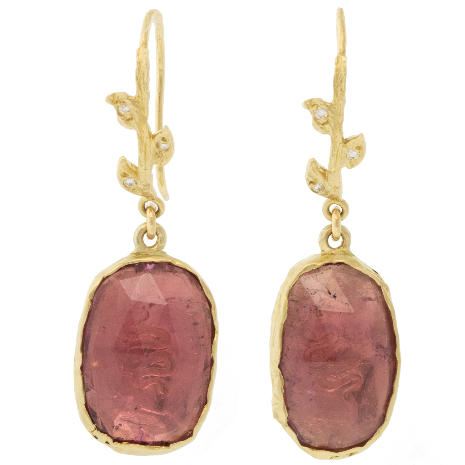 Victoria Cunningham Trunk Show: 9.5ct pink tourmaline + 14k mount earrings, Measure 1 7/16" x 7/16" including earwire