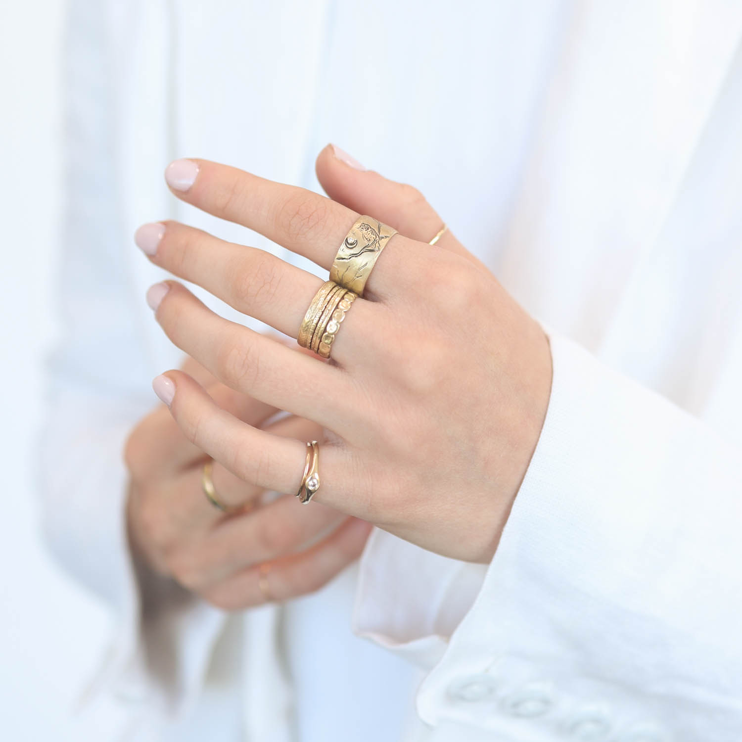 Victoria Cunningham Trunk Show: 14K spirit ring, Size 8 1/4, Width 3/8"
