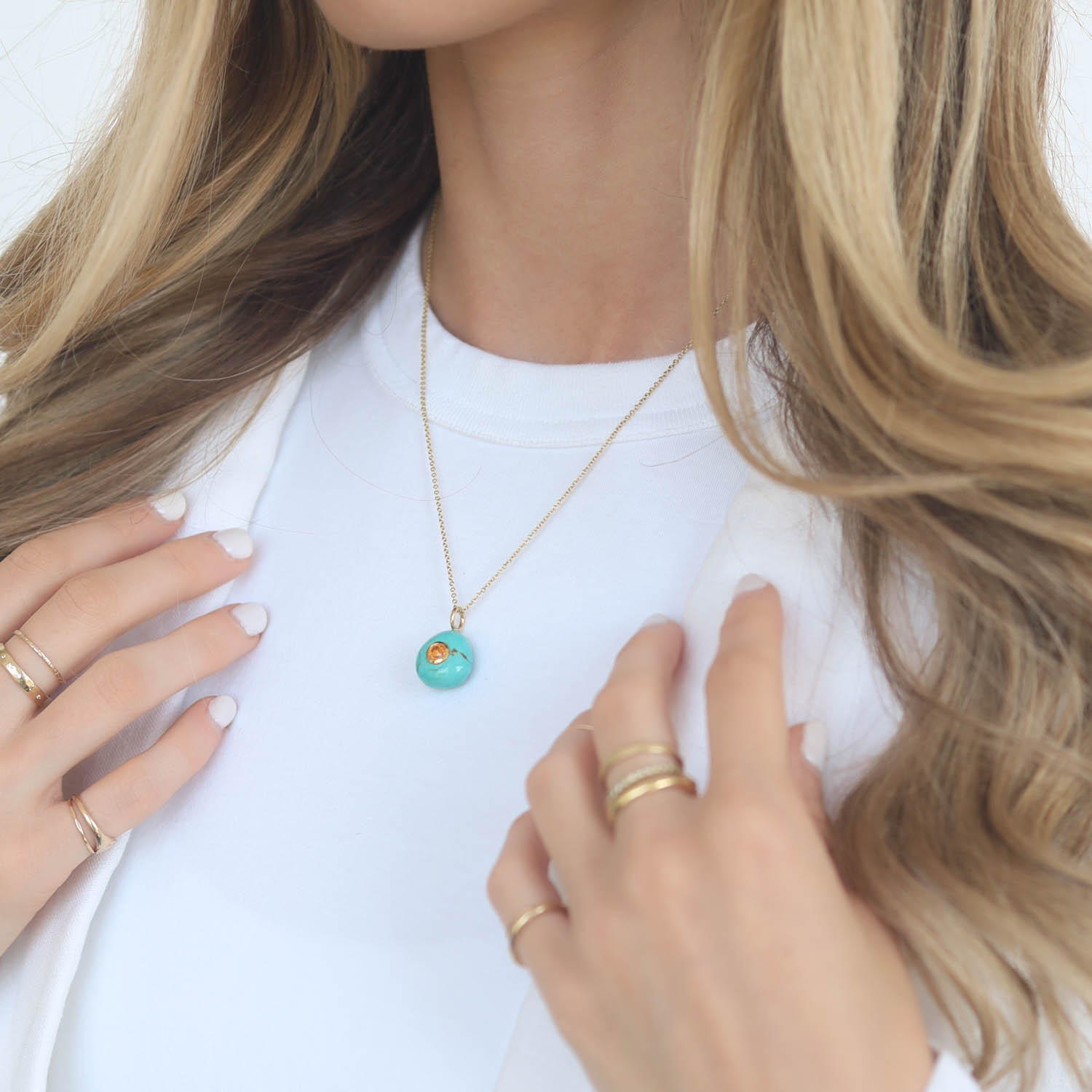 Alison Shiboski:Necklace,Turquoise nugget & Orange sapphire,18k(Chain $700 if sold separately)