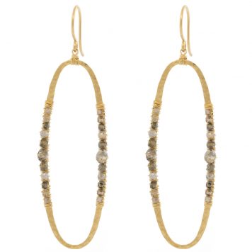 Dana Kellin: Earrings, Greige Mix, Gold Fill, Elliptical w/ Bead Clusters