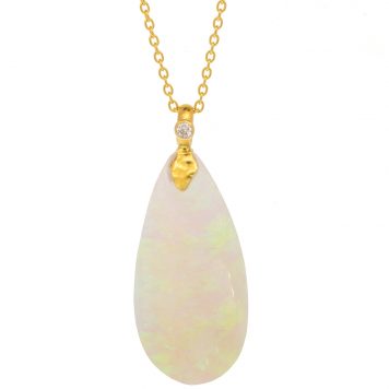Gurhan: One of a Kind, 24kyg Cabochan Ethiopian Opal with diamond bale, 16-18" 22kyg chain