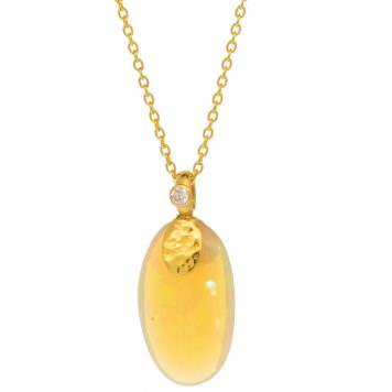 Gurhan: One of a Kind 24kyg pendant, Oval Cabochan Ethiopian Opal, 22kyg bale with diamond, 16-18" chain