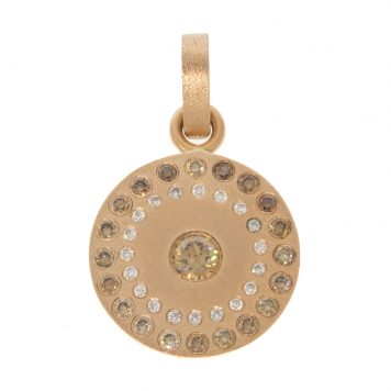 Rene Escobar:PENDANT,RONDE,Rose Gold  ROUND SHAPE MEDIUM PENDANT & RG BAIL PENDANT SET WITH 0.80CT IN CHAMPAGNE & WHITE DIAMONDS