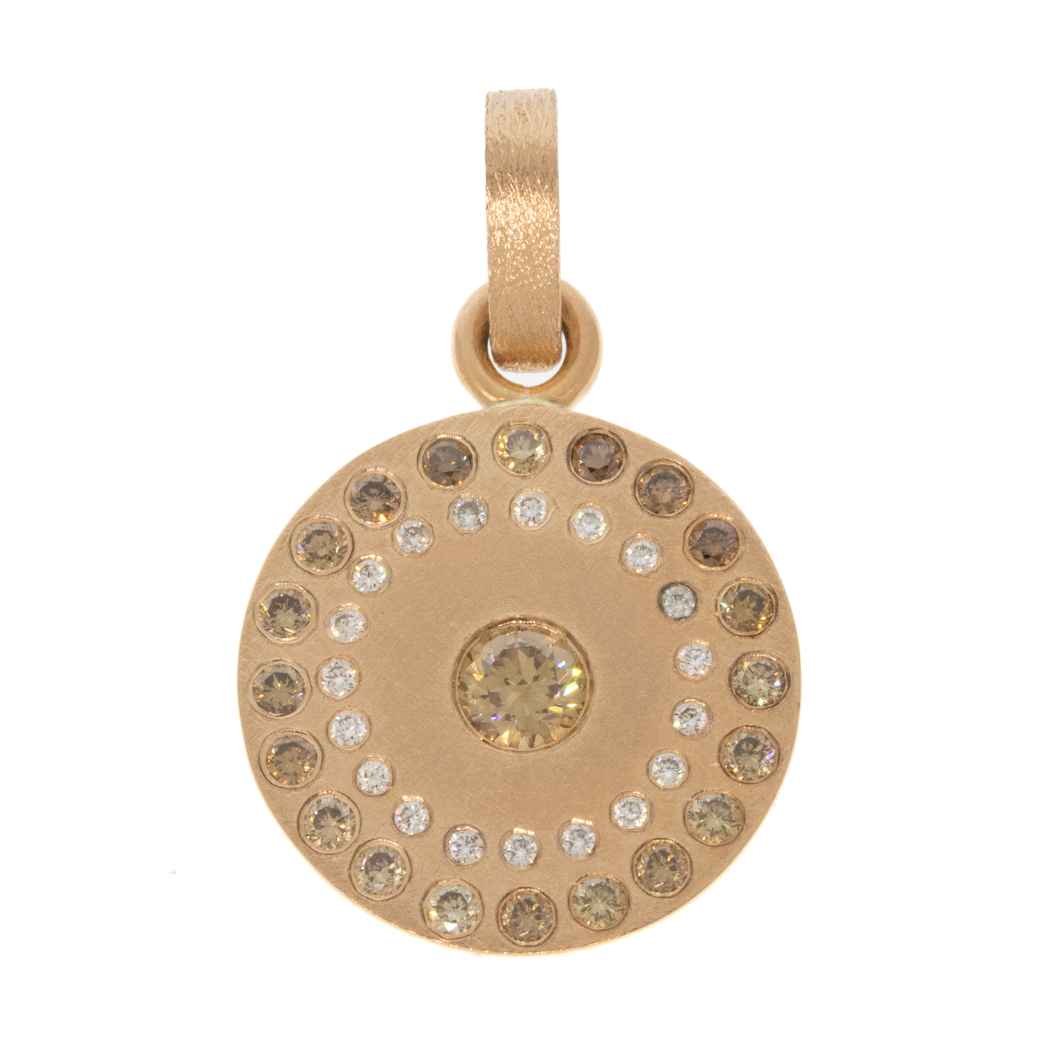 Rene Escobar:PENDANT,RONDE,Rose Gold ROUND SHAPE MEDIUM PENDANT & RG BAIL PENDANT SET WITH 0.80CT IN CHAMPAGNE & WHITE DIAMONDS