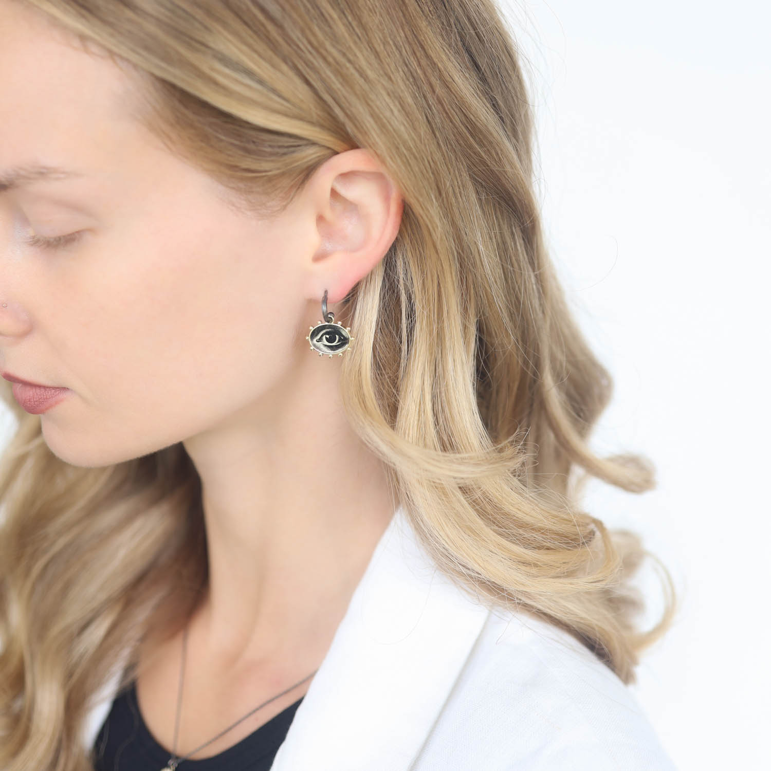 Anzu Fine: Ball Hoops, Eye, 14k YG w/ OX SS Hoops