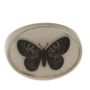 Anzu: Basic Ring- Sterling Silver, Big Oval Signet Ring, Butterfly Motif