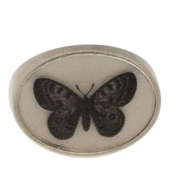 Anzu: Basic Ring- Sterling Silver, Big Oval Signet Ring, Butterfly Motif