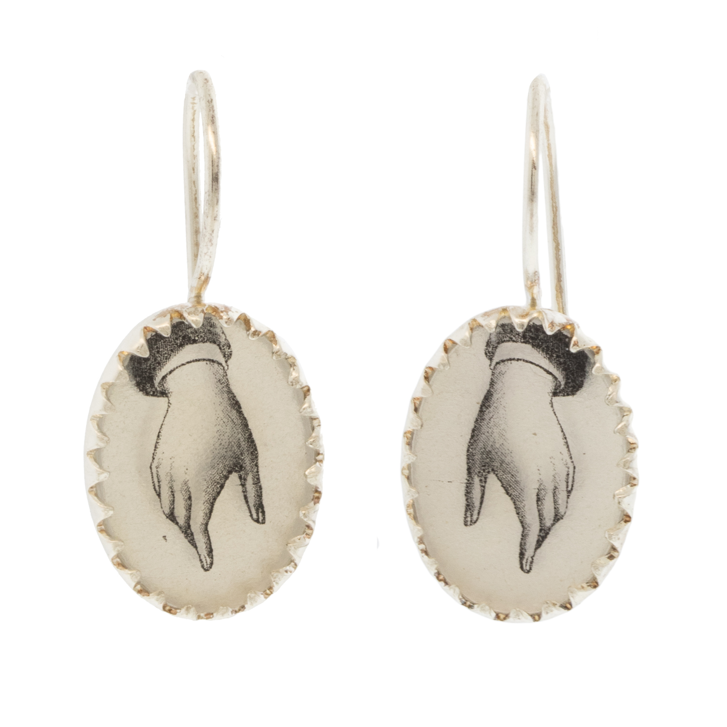 Anzu: Victoria Earhangers, Sterling Silver, Hand Motif
