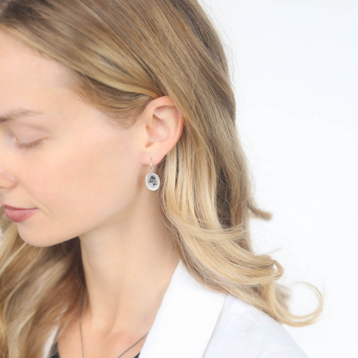 Anzu: Victoria Earhangers, Sterling Silver, Rose Motif