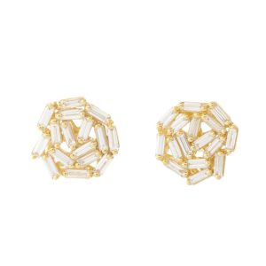 Suzanne Kalan: Earrings, White Diamond Baguette on Fireworks Setting, 18k YG, 1.15ct