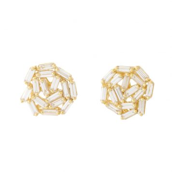 Suzanne Kalan: Earrings, White Diamond Baguette on Fireworks Setting, 18k YG, 1.15ct
