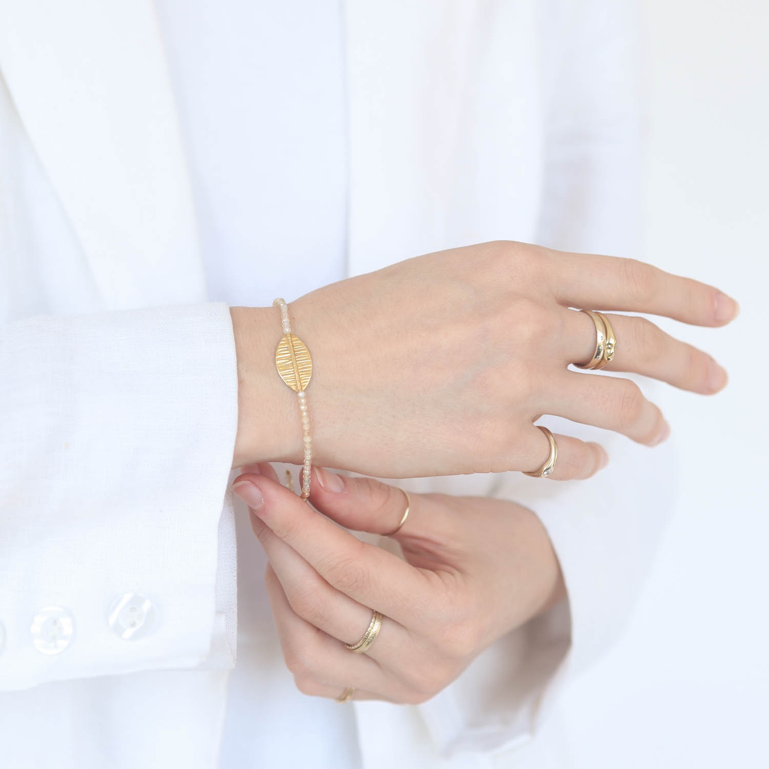 Margaret Solow: Bracelet, 20K, Zircon w/ Gold Leaf