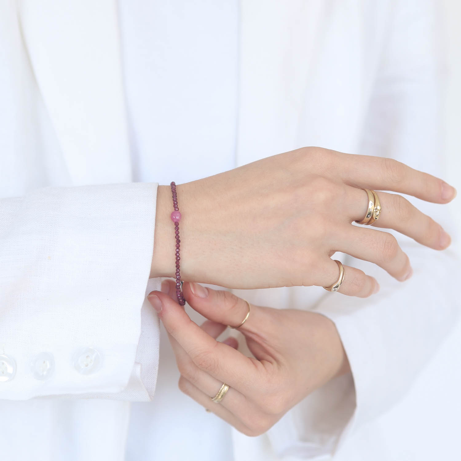 Margaret Solow: Bracelet, SS Clasp, Garnet & Ruby