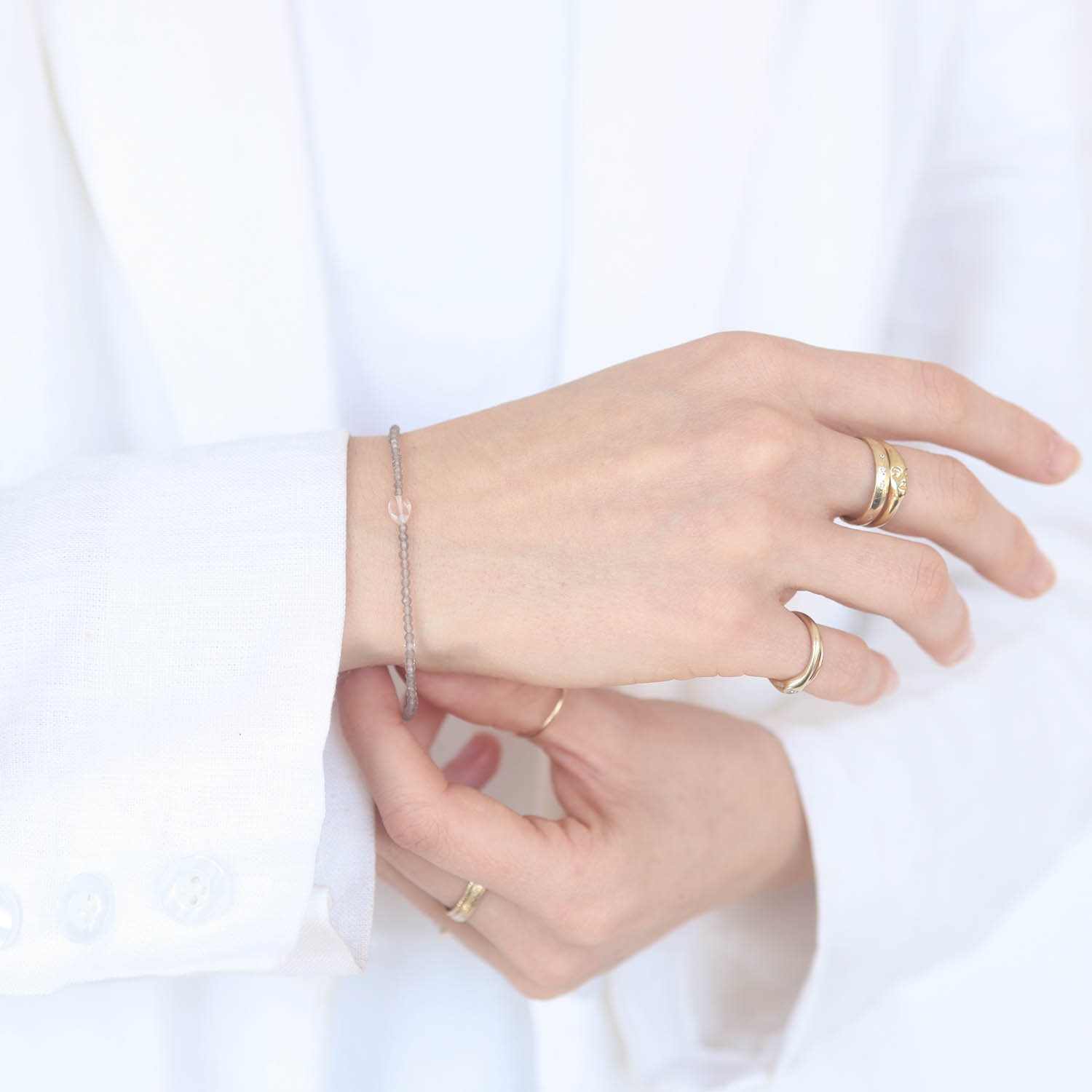 Margaret Solow: Bracelet, SS Clasp, Grey Moonstone & Tourmaline
