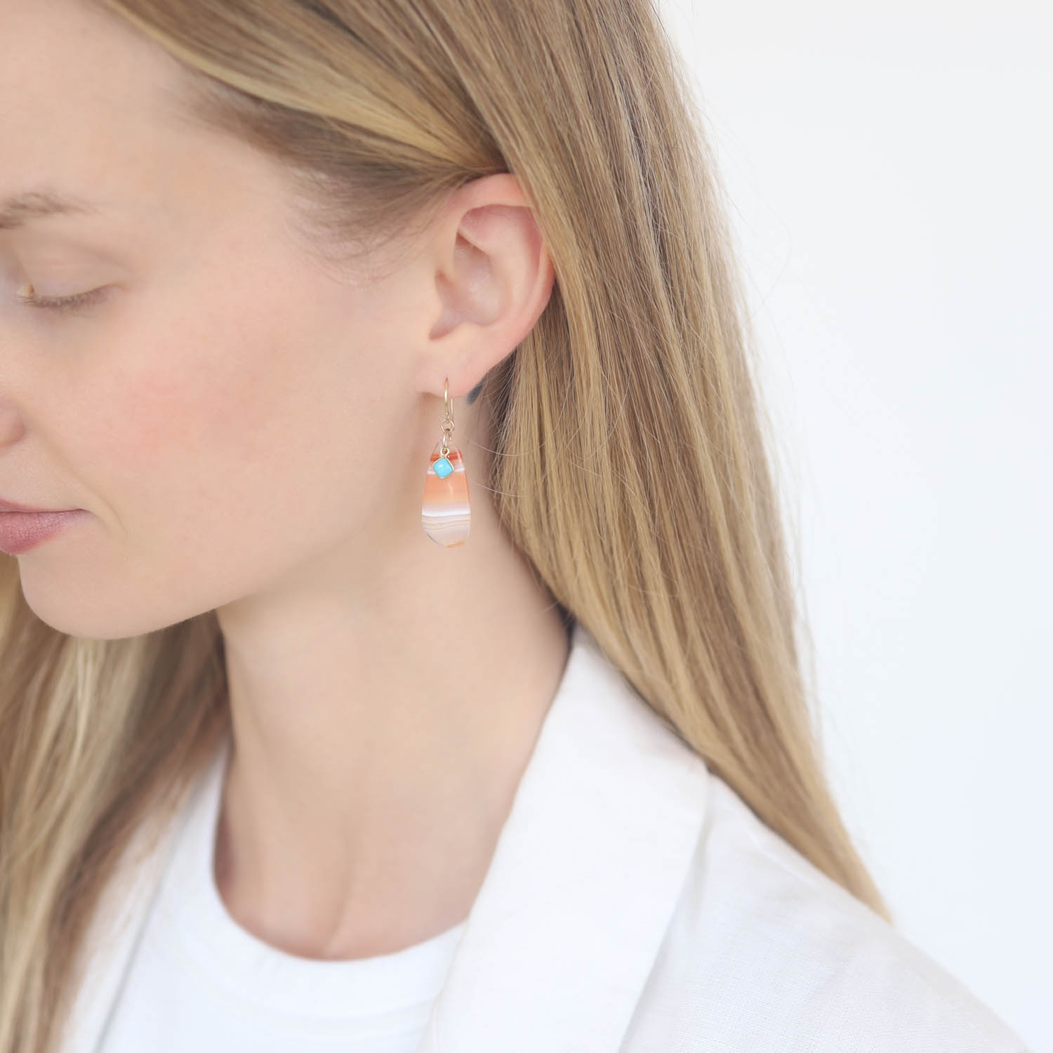 Margaret Solow: Earrings, 18K, Agate & Sleeping Beauty Turquoise