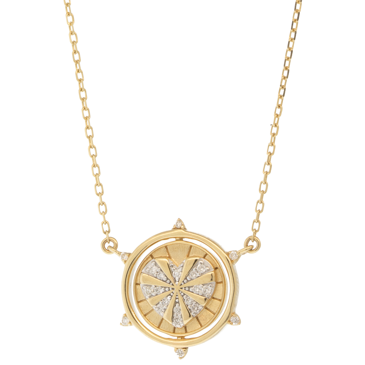 Three Stories Jewelry: Heart and Evil Eye Double Sided Flip Necklace, 14k, Diamond, Emerald, Sapphire
