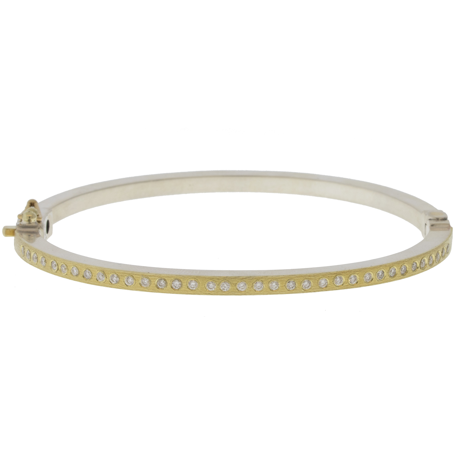Rene Escobar: Bracelet, Bangle, ADAM, Diamonds all around, .70TCW straight across 18K yg front and sterling silver back, 2.5MM