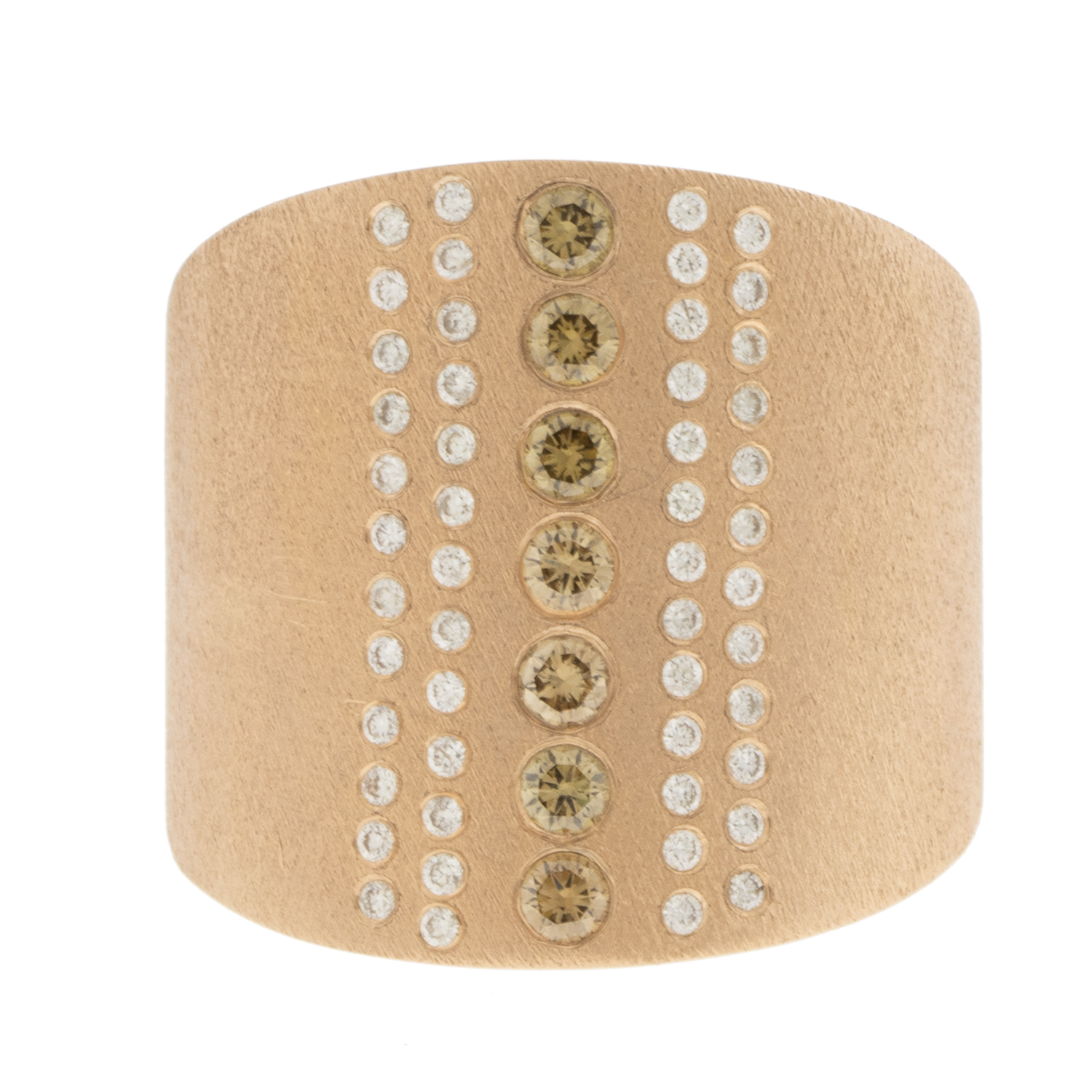Rene Escobar Trunk show : LG SS RING WITH 18K RG TOP SHEET SET WITH 3 ROWS OF 0.70CT OF WH AND CH CIAMONDS