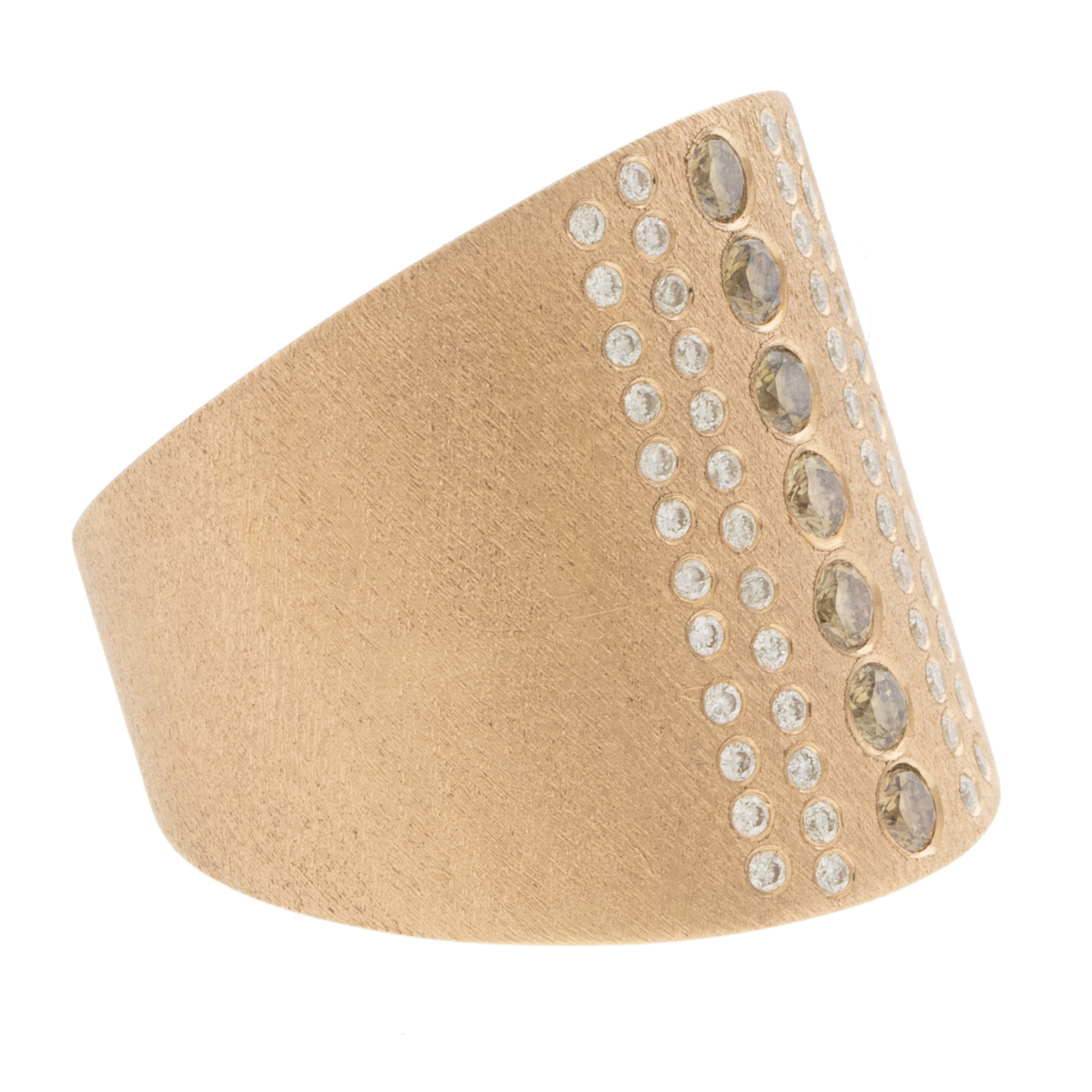 Rene Escobar Trunk show : LG SS RING WITH 18K RG TOP SHEET SET WITH 3 ROWS OF 0.70CT OF WH AND CH CIAMONDS