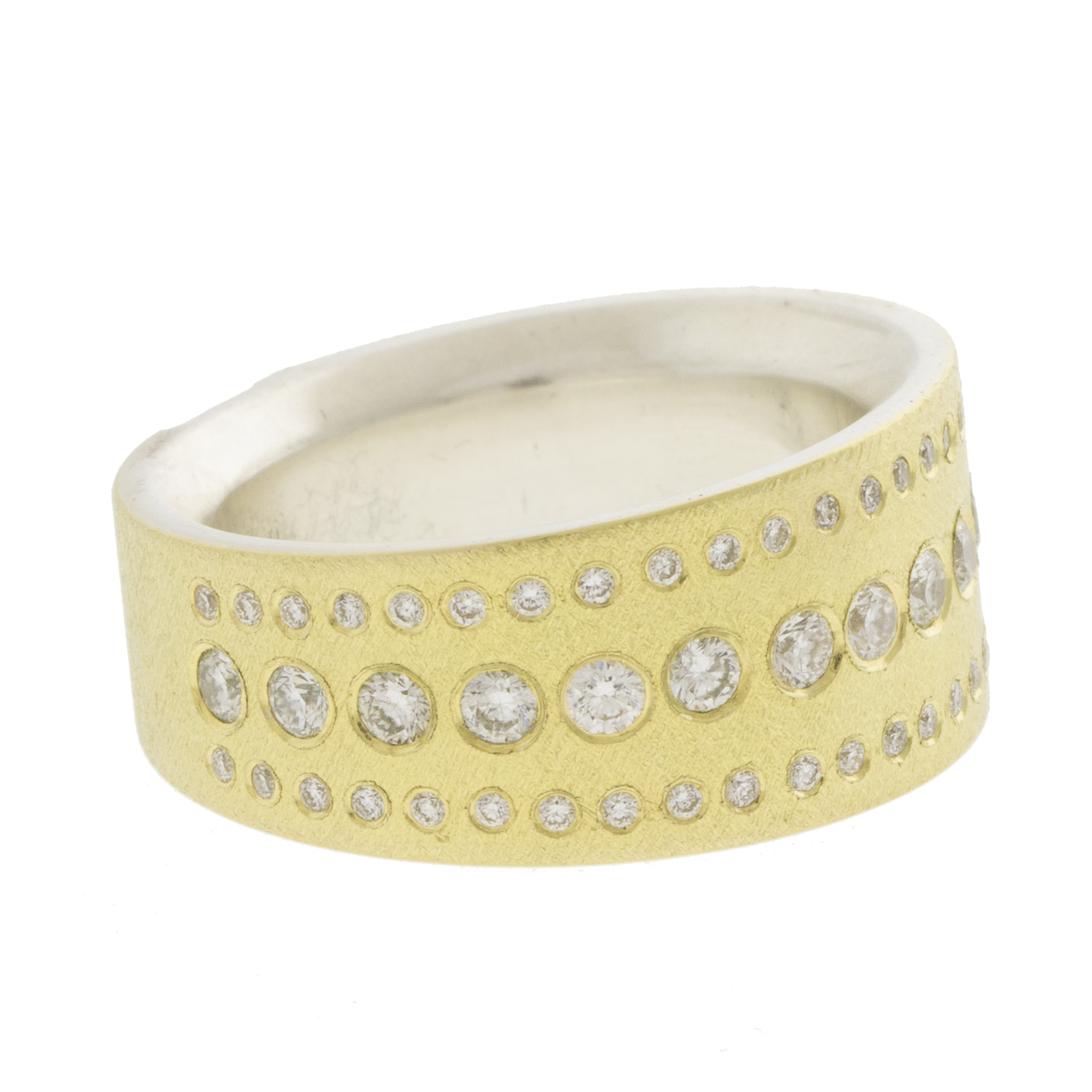 Rene Escobar Trunk show:SS ring with 18k YG top sheet set with 3 rows 0.85CT of WH diamonds.