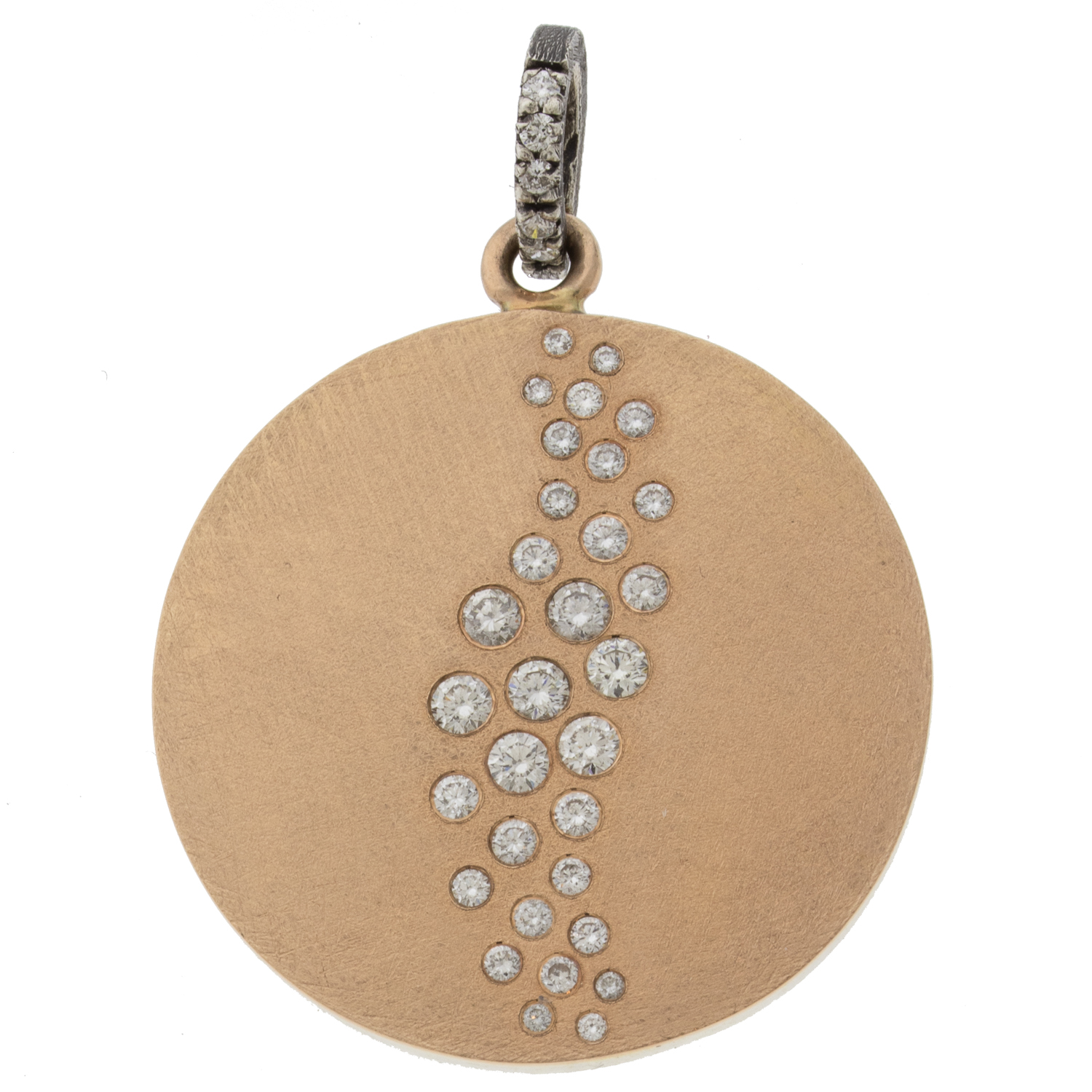 Rene Escobar Trunk Show:SS pendant with 18k RG top sheet set with 1.10CT in WH diamonds and SS bail.